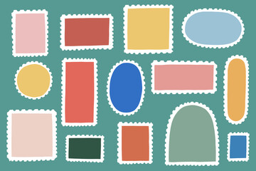 Set Blank Postal Stump. Trendy Collection Paper Empty Postmarks. Vector Illustration in hand drawn style