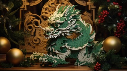 Obraz premium A paper sculpture of a dragon on a table