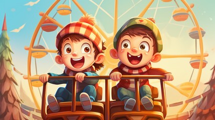 A couple of kids riding on top of a train