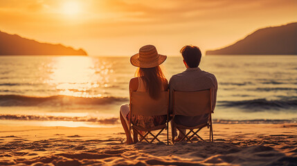 A lovely couple posing in a sunset. 
