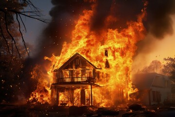 Illustration of a house on fire. Generative AI