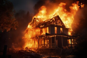 Illustration of a house on fire. Generative AI