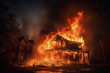 Illustration of a house on fire. Generative AI