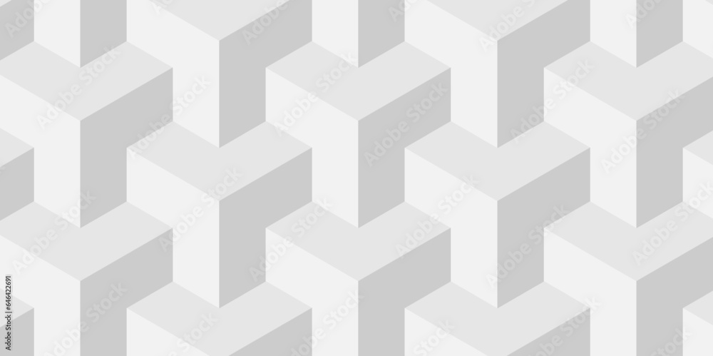 Sticker seamless geometric hexagon cube pattern background. abstract cubes geometric white and gray color he
