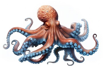 Octopus illustration, white background. Generative AI - obrazy, fototapety, plakaty