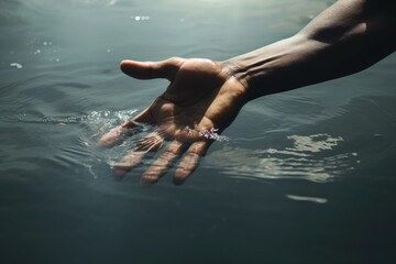 Person extending hands underwater. Generative AI