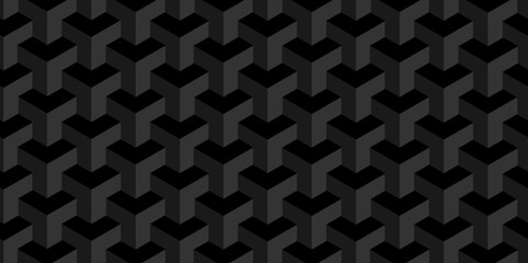 Background Black and white cube geometric seamless background. Seamless blockchain technology pattern. Vector iilustration pattern with blocks. Abstract geometric design print of cubes pattern.