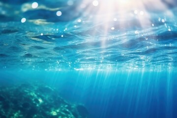 Fototapeta na wymiar Underwater view, sun reflecting on the bottom of the sea. Generative AI
