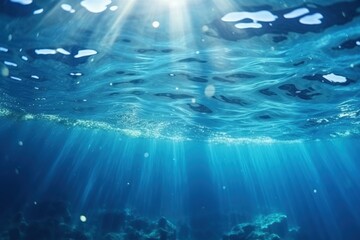 Fototapeta na wymiar Underwater view, sun reflecting on the bottom of the sea. Generative AI