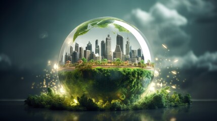 Protecting the world and green energy , environmental protection , sustainable development. - obrazy, fototapety, plakaty