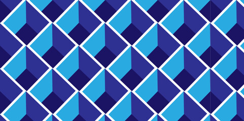 seamless blue geometric retro square tile and mosaic pattern