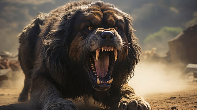 Fierce Portrait of Tibetan Mastiff Dog