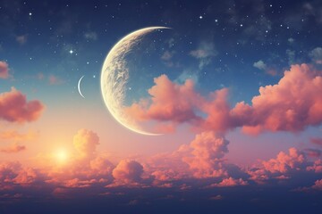 Fototapeta na wymiar Crescent moon sky wallpaper, aesthetic design background