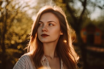 Obraz premium an attractive young woman standing outdoors against a sunny background