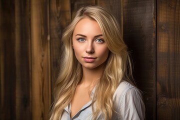 Fototapeta na wymiar a gorgeous young blonde woman against a wooden background