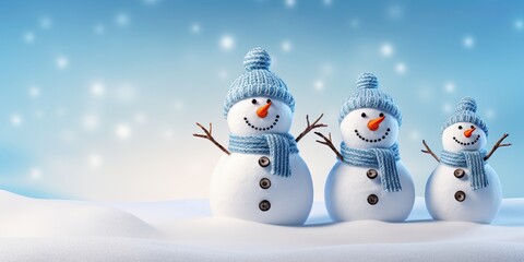 Snowman family. Christmas postcard design. Generative Ai