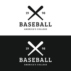 Retro vintage baseball logo design with baseball ball and stick concept. Logo for tournaments, labels, sports, championships.