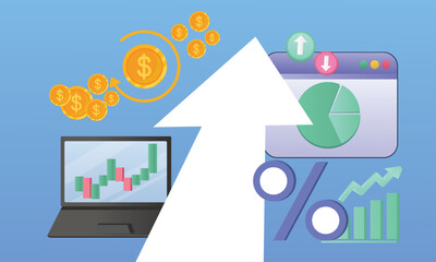 Business and Chart Concept.on blue background.Vector Design Illustration.
