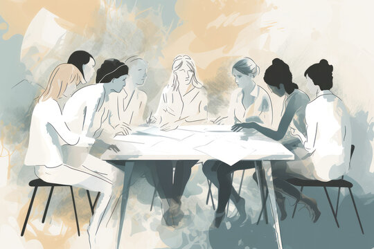 Women sitting around a table in business meeting.