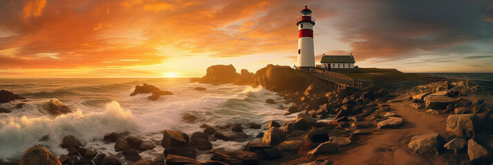 Colorful sunset over the ocean with lighthouse © GVS