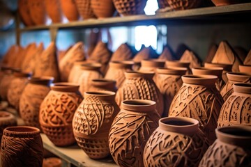 beautifully crafted clay pots awaiting firing