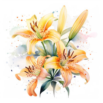 Watercolor tiger lily . Generative Ai