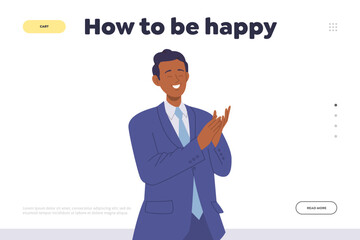 How to be happy concept for landing page design template advertising psychological service