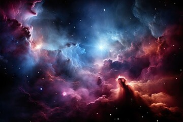 Colorful nebula involves dying star; Far galaxy shines., generative IA - obrazy, fototapety, plakaty