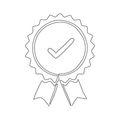 continuous line drawing of award ribbon on white background.