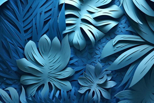 tropical background blue leaf tree design paper exotic nature summer plant. Generative AI.