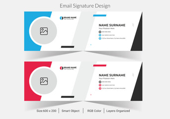 minimal style email signature card template in horizontal design, Corporate Email Signature template design