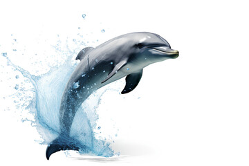 A dolphin jumping out of water, white background, AI GENERATED