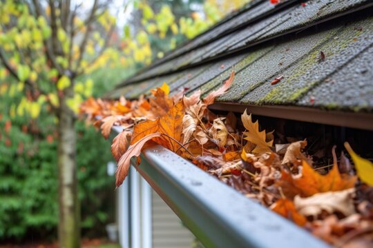 gutter guard struggling to contain autumn leaf buildup