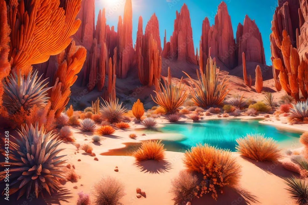 Aufkleber crystaline desert oasis design an otherworldly desert landscape with towering crystal formations tha