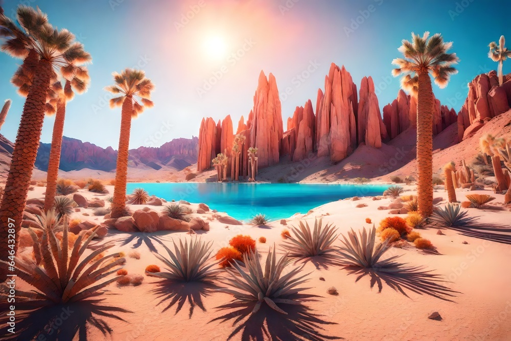 Aufkleber crystaline desert oasis design an otherworldly desert landscape with towering crystal formations tha