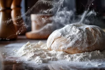 Photo sur Plexiglas Pain artisan bread dough with a dusting of flour, ready for baking