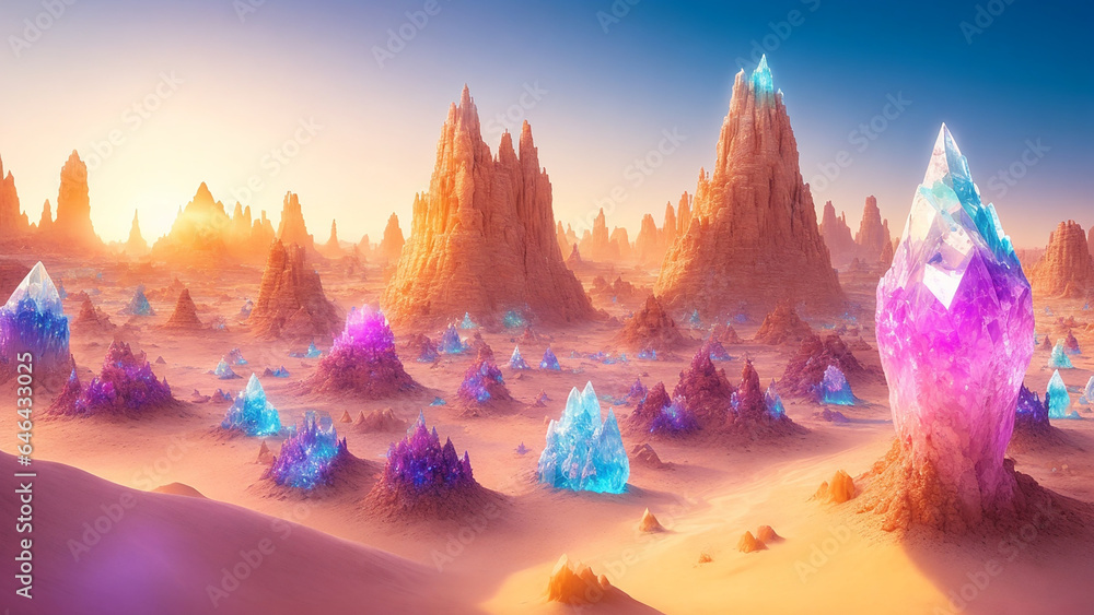 Aufkleber crystaline desert oasis design an otherworldly desert landscape with towering crystal formations tha