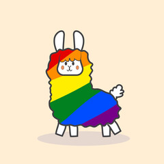 cute funny vector flat cartoon style illustration of the rainbow lama © Vaivöd