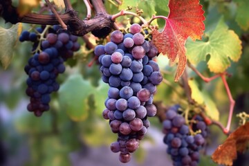 a bunch of grapes detaching from vine in vineyard
