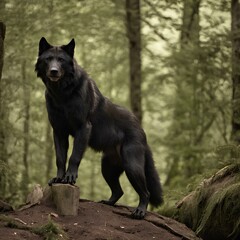 black dog in the forest