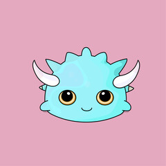 Blue Smile Cartoon Cute Monster With Horns 