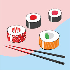 Sushi roll set. Japanese cuisine, traditional food.