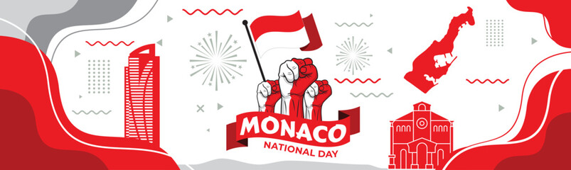 Fototapeta na wymiar Monaco map with waving flag isolated on white background. Vector illustration EPS10