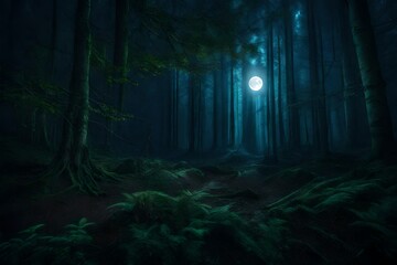 Dark forest cursed theme, moonlight creepy - AI Generative - obrazy, fototapety, plakaty