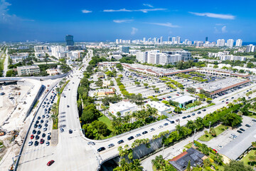 Aventura, Florida, USA - Aerial of Aventura, with the condos of Hollywood Beach in the distance.