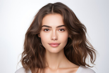 Fototapeta premium Natural Young Woman Model On A White Background. Сoncept Natural Beauty, Young Woman Modeling, Photographing On White, Creating Stylish Images