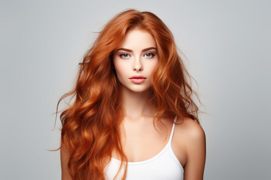 A Woman With Long Red Hair Is Posing For A Picture. Сoncept Hairstyle Inspiration, Fashion Photography, Empowerment, Red Hair Beauty