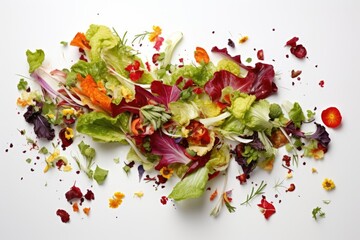 a mixed salad scattered on the white surface