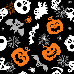 Halloween vector set. Pumpkin, bat, ghost. Simple seamless pattern