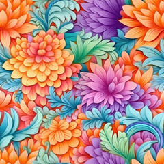Fototapeta na wymiar Colorful floral pattern bright pastel color insanely detail AI Generated